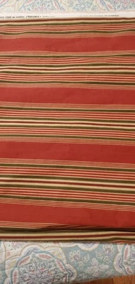 6.1 yds WAVERLY Fabric Sweetwater Stripe Cotton Red Green 56" Wide Sew Upholster - Image 1 of 4
