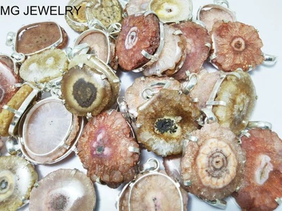 Lote de 90 pçs pingente de sobreposição de prata 0,925 pedra preciosa solar quartzo cor marrom - Imagem 1 de 4