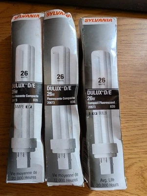 3 Ct SYLVANIA DULUX D/E Compact Fluorescent Bulb 26W 20673 835 20000 Hrs 💡 - Image 1 of 2