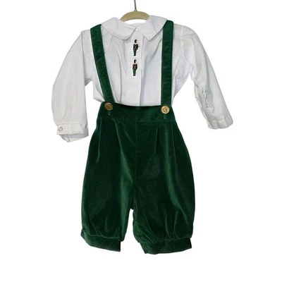 Vintage Alexis Velvet Shortalls Boys Christmas Dressy Holidays Size 18 Mos. - Image 1 of 4