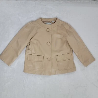 Chaqueta Liz Claiborne Mujer PM Beige Cuero Cordero Manga 3/4 Mod Minimalista Foto 1 de 4