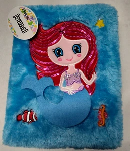 MERMAID GIRLS SOFT FUZZY BLUE JOURNAL BOOK SEQUINS NEW - Picture 1 of 5
