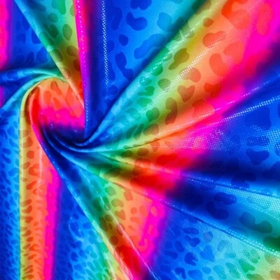 Metallic Rainbow Leopard Print Spandex Fabric 4-Way Stretch by Yard for Swimwear - Image 1 of 4