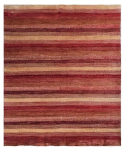 Solid & Striped Hand Knotted Modern Rug 5x6.5 ft SR 67822 - Picture 1 of 6