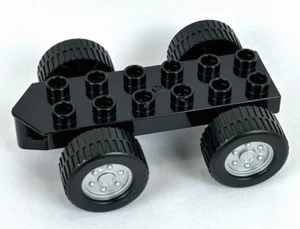 Lego Duplo Car Base 2 x 6 with Four Black Wheels and Metallic Silver Hubs NEW - Picture 1 of 9