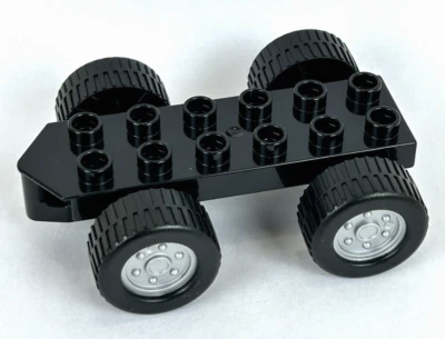 Lego Duplo Car Base 2 x 6 with Four Black Wheels and Metallic Silver Hubs NEW - Image 1 of 4