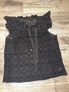 WHO WHAT WEAR top estivo nero in pizzo cravatta con foro per serratura anteriore trasparente - Foto 1 di 7