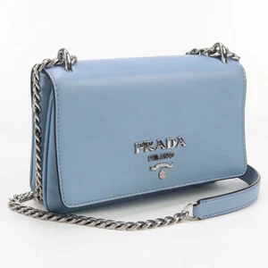 PRADA Chain Shoulder Bag leather blue Women - Picture 1 of 8