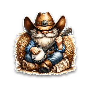 Cowboy Wichtel spielt Banjo Vinyl Aufkleber Abziehbild Auto Fenster Sammelalbum 95x94mm - Bild 1 von 1