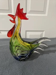 "Figura de vidrio estilo Murano arte gallina gallo 8,25"" de alto estatua soplada a mano" - Imagen 1 de 8
