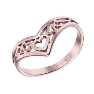 Womens Crown Heart Promise Ring Rose Gold PVD Stainless Steel Engagement Band - Picture 1 of 5