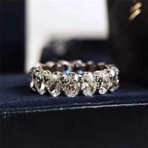 3Ct Oval Real Moissanite Women's Beautiful Eternity Ring 14K White Gold Plated - Picture 1 of 6