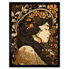 Sleeping Beauty Modern Art Nouveau Illustration Framed Wall Art Picture 9X7 In