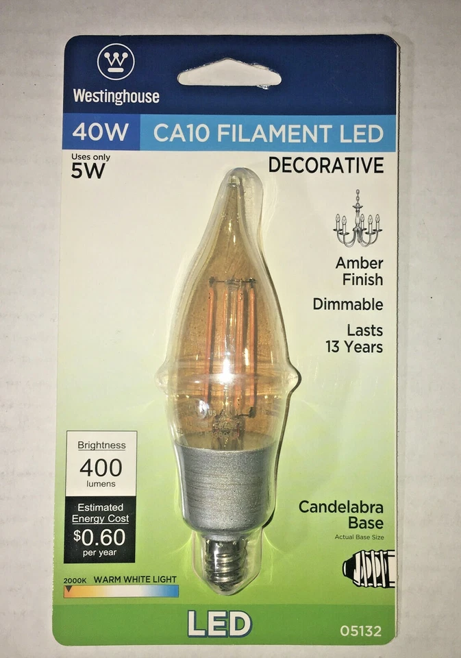 Westinghouse 0513200 - 5W (40W Equivalent) CA10 Dimmable Filament LED Bulb - Image 1 of 2