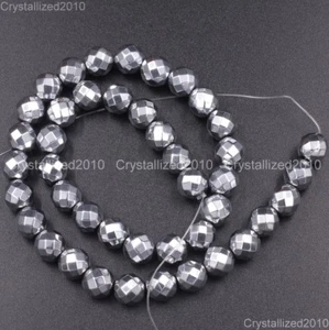 Hematite Gemstone Faceted Round Ball Beads Silver 2mm 3mm 4mm 6mm 8mm 10mm 16'' - Picture 1 of 8