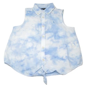 Polo Ralph Lauren Girls Shirt Blue White Tie Dye Knot  Sleeveless Size 14 - Picture 1 of 7