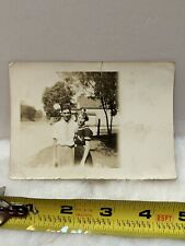 Vintage Photo Snapshot Of Young Couple - Woman Wearing Navy Sailor Dress 