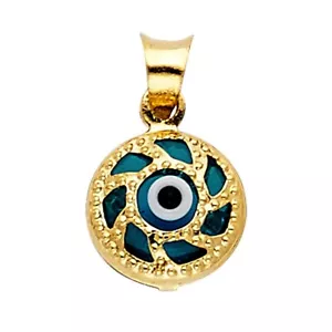 14K Yellow Gold Evil Eye Pendant For Necklace or Chain - Picture 1 of 4