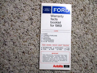1969 Mustang Mach I Factory Original Warranty Facts Brochure AF-2117-69A MINT - Image 1 of 2