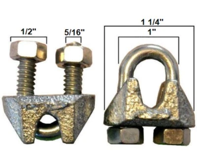 PINNON HATCH FARMS LLC / JONES-SPORTS 1/4" Galvanized Steel Cable Clamps U-Bolts Wire Clips