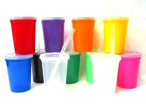 12 Small 12 Oz  Drinking Glasses Lids Straws Choice 10 Colors Mfg USA Lead Free* - Picture 1 of 22