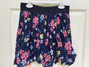 Justice Navy Pink Floral Handkerchief Hem Skirt Skort Size 14 - Picture 1 of 5