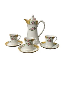 Nippon Japan 7 PC Vintage Hand painted Pink Yellow Floral Tea Set - Picture 1 of 6
