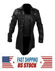 Men Faux Leather Goth Matrix Trench Steampunk Gothic Style Coat PU-T18