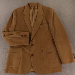 VTG Corduroy Jacket L Brown Cotton Blend Blazer Patch Pockets Wooden Buttons 44L - Picture 1 of 16