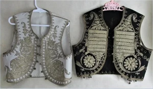 Pair Antique Gold Boulle Embroidered Children's Turkish Yelek Vests, Bodice - Picture 1 of 10
