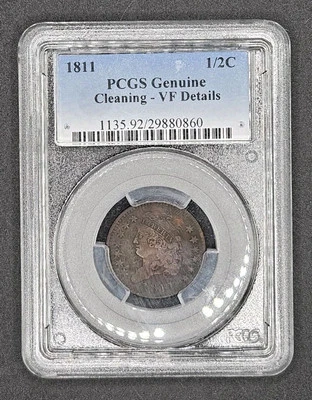 1811 Classic Head Half Cent | PCGS Genuine, VERY FINE Details, Cleaned - Image 1 of 4