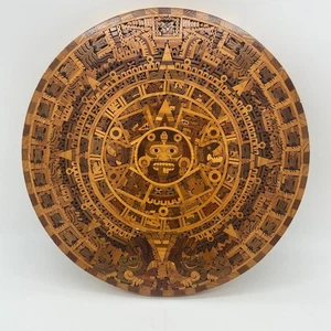 Aztec Mayan Inlaid Mosaic Wood Calendar, Alfonso Jurado e Hijos Suns Stone - Picture 1 of 10