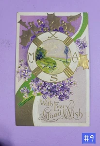 Christmas Xmas Postcard Merry Christmas 1910 Embossed Violets - Picture 1 of 2