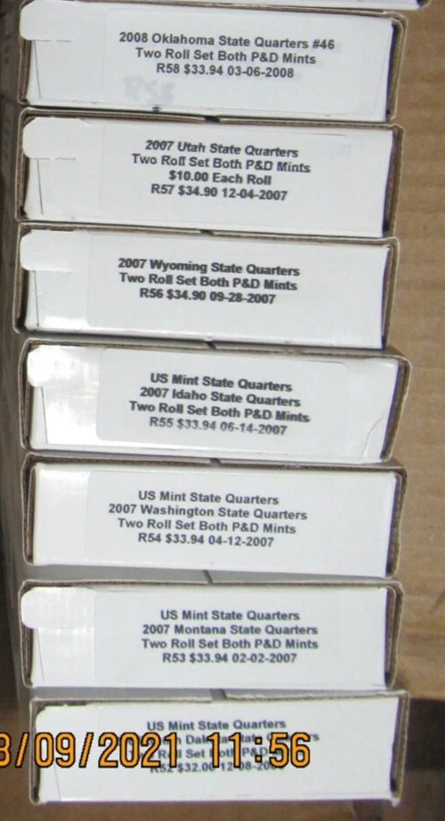 All 20 US Mint 2007 and 2008 P&D State Quarter Rolls 20 Rolls of Quarters - Image 1 of 1