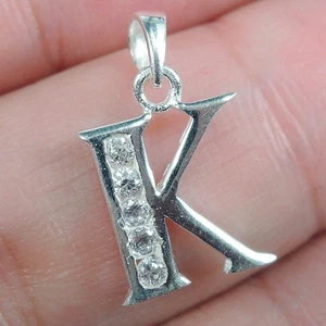 Ciondolo ciondolo alfabeto iniziale lettera zirconi argento sterling 925... - Foto 1 di 5