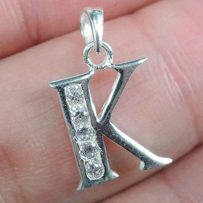 Ciondolo ciondolo alfabeto iniziale lettera zirconi argento sterling 925... - Immagine 1 di 4