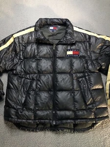 Vintage Tommy Hilfiger Jacket Mens XL Blue Down Puffer Zip Coat 90s Flag - Picture 1 of 23