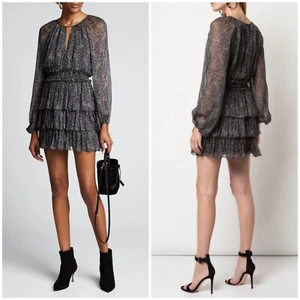 Cinq a Sept Annabel Printted Silk Dress Tiered Ruffle Georgette Women Size 8 - Picture 1 of 10