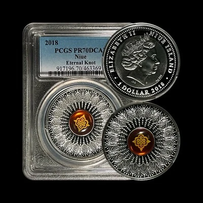 NIUE. 2018, Dollar, Silver - PCGS PR70 - Top Pop 🥇 Eternal Knot - Image 1 of 4