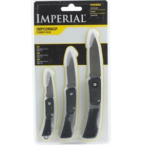 Imperial Schrade Black Lockback Folding Pocket Knife Combo 3 Pc Set - Picture 1 of 2