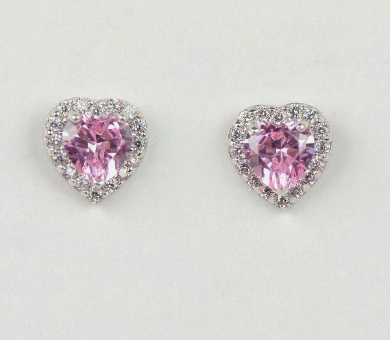 Brincos de ouro branco 14k com coração de halo sólido - Imagem 1 de 1