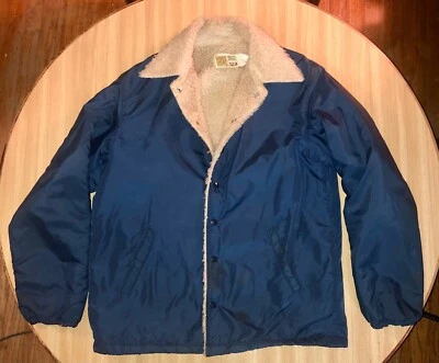 Vtg 1970's Men's Large HOWE ATHLETIC APPAREL Blue Nylon Coat Warm Fleece Lined - Image 1 of 4