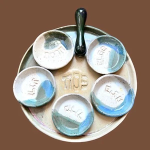Passover Seder Plate Judaic Sarah Rubin Art Pottery Ceramic Mortar 5 Bowl - Picture 1 of 19