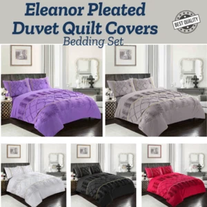 Eleanor Pleated Duvet Cover+Pillowcases Diamond Laced Pintuck Luxury Bedding Set - Picture 1 of 6