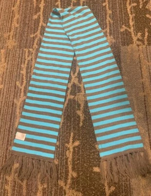 Шарф для девочек M 8/10 60 дюймов x 6 дюймов синий и коричневый в полоску супермягкий - Изображение 1 из 4