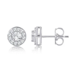 0.50 CT Round Cut Diamond Stud Earring Women Cluster Halo Solid 10k White Gold - Picture 1 of 4