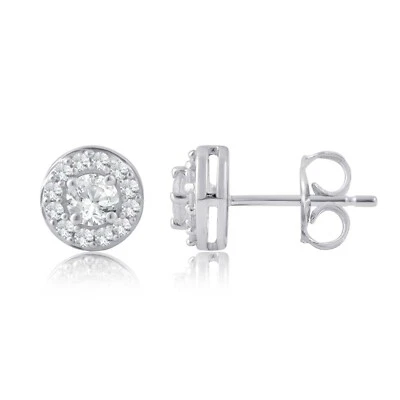 Серьги-гвоздики с круглыми бриллиантами 0,50 карата женские кластер ореолы чистое белое золото 10 карат - Изображение 1 из 4