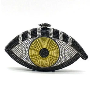 NUEVO CLUCTH NEGRO AMARILLO OJOS CRISTAL NOCHE PEDRERÍA CLUCT - Imagen 1 de 7