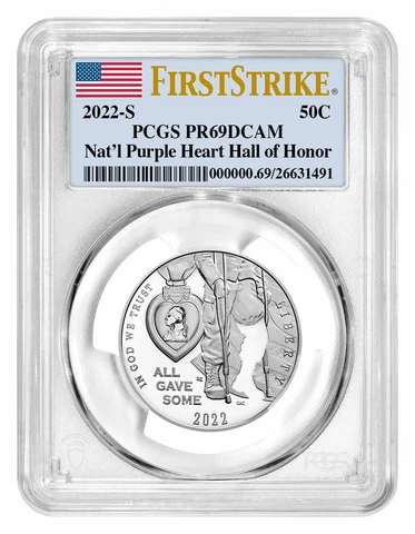 2022 S National Purple Heart Hall of Honor Clad Half Dollar PCGS PR69 FS Cover