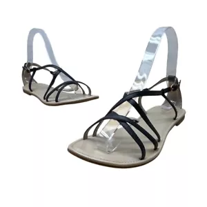 J Jill Women’s Black Leather Upper Adjustable Buckle Closure Flat Sandals Size 6 - Picture 1 of 8